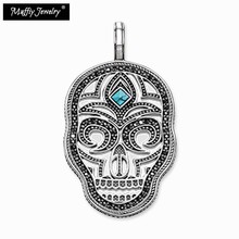 Pave Blue Stone Skull Pendant,2019 New Europe Style Rebel Fashion Jewelry For Men & Women, Punk Gift In 925 Sterling Silver 2024 - buy cheap