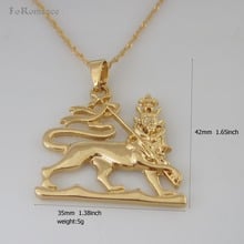 Foromance/ YELLOW GOLD OVERLAY 18" NECKLACE & LION CARRYING BANNER GOD CROWN PENDANT HANGS 1.46" 2024 - buy cheap