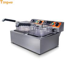 Frete grátis Com dentada duplex fritadeira elétrica máquina de fritar forno frango Frito batatas fritas fritadeira Elétrica comercial 2024 - compre barato