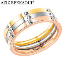 Aziz bekkaoui 3 em 1 gravar nome anéis de cristal cor de ouro rosa anel de aço inoxidável para mulheres exclusivo festa jóias presente 2024 - compre barato