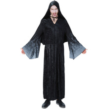 Homem vampiro death medieval monge capa preta, tamanho grande com boné mudança para carnaval halloween cosplay fantasia 2024 - compre barato