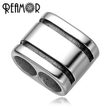 REAMOR 6mm Stainless Steel Double Hole Stripe Bead 12*6mm Flat Big Hole Spacer Beads For Men Leather Bracelet DIY Jewelry Making 2024 - buy cheap