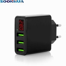 SOONHUA Portable Universal Triple USB Fast Wall Charger EU US Plugs Charging Adapter Digital Display For IPhone Samsung Xiaomi 2024 - buy cheap