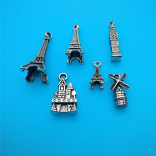 Vintage de aleación de plata mixto de la Torre Eiffel y el castillo de abalorios faro colgantes para hacer joyas, brazaletes collar artesanía Z1076 2024 - compra barato