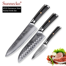 Sunnecko 3 pçs santoku aparar faca do chef facas de cozinha conjunto japonês damasco vg10 aço navalha afiada cortador ferramenta faca g10 lidar com 2024 - compre barato