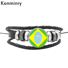 Konminry-brazalete de cuerda de cuero con bandera de Brasil, Argentina, Chile, cúpula de vidrio hecha a mano, con botones 2024 - compra barato
