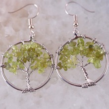 Natural Stone  Green Peridot Olivine Handmade Jewelry For Women Tree of Life Dangle Earrings 1Pair 2024 - buy cheap