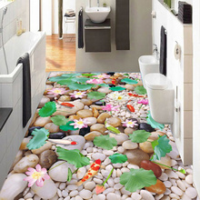 Custom Floor Mural Wallpaper Waterproof Kitchen Living Room Bathroom Floor Sticker Printing Self-adhesive Wallpaper Lotus Fish 2024 - buy cheap