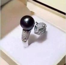 Natural Tahitian Pearl Rings Leopard 10mm Seawater Black Pearl Ring Above-Absolute Mother shell Pearl Ring 2024 - buy cheap