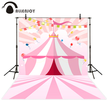 Allenjoy фон для фотосъемки розовый баннер в полоску детский цирк день рождения новый фон для фотосъемки на заказ фотопринтер 2024 - купить недорого