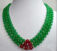 Free shipping >>>>>>Charming 8mm green&red stone 3rows necklace 2024 - buy cheap