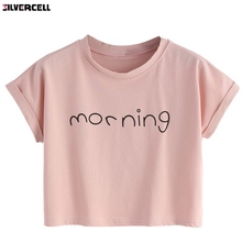 Fashion Women Girl Casual Cotton Letter Printed T-shirt O-neck Short Sleeve Crop Tops Summer Female Tees 2024 - buy cheap