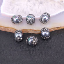10PCS Zyunz Jewelry Rhinestone mother of pearl beads pave cz black shell gems drum side hole connector beads jewelry findings 2024 - buy cheap