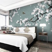 beibehang Custom wallpaper 3d mural white magnolia hand-painted pen and flower new Chinese background wall decoration painting 2024 - buy cheap
