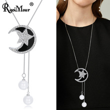 RAVIMOUR Big Black Moon Star Kolye Pendants Necklaces Fashion Jewelry Rhinestone Pearl Statement Sweater Long Necklace for Women 2024 - buy cheap