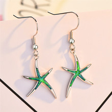 Girls Cute Starfish Earrings 925 Sterling Silver Filled Blue Green Fire Opal Stone Drop Earrings For Women Wedding Jewelry Gifts 2024 - buy cheap