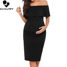 Chivry Pregnant Women Pregnancy Dress Fashion Short Sleeve Slash Neck Solid Ruffles Mama Dress Maternity Clothing Dresses 2024 - buy cheap
