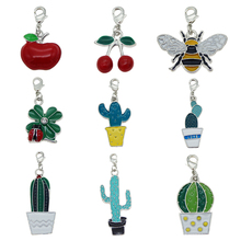 Julie Wang 4PCS Enamel Bee Apple Cactus Cherry Keychains Alloy Lobster Buckle Clasp Charms Key Chains Handmade Jewelry 2024 - buy cheap