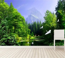 Custom photo mural wallpaper,The picturesque Forest  Lake swan deer 3d wallpaper, living room TV wall bedroom papel de parede 2024 - buy cheap