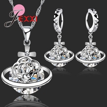 Conjunto de joyas de plata esterlina 925 para mujer, collar de flor de cristal de CZ africano, pendientes de gota, joyería de boda romántica, bisutería para regalo 2024 - compra barato