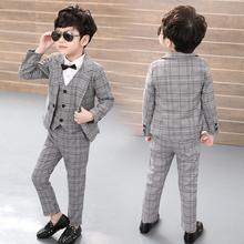 School uniform for Children Boys Formal Birthday Suits Blazer Pants vest 3Pcs Kids Gentleman Party Child Clothing Gien Check 2024 - buy cheap