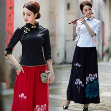 Chinese Style Vintage Outfits For Women Cheongsam Qiao Female Shanghai Tang Clothes Womens Two Piece Sets 2019 Skirt Set TA1429 2024 - buy cheap