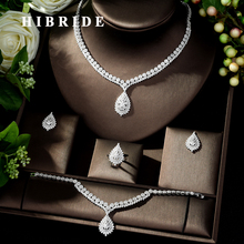HIBRIDE Luxury Bridal Jewelry Set With Cubic Zirconia Party Wedding Saudi Arabic Dubai Necklace&Earring&Bangle&Ring Sets N-247 2024 - buy cheap