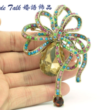 Fashion Vintage Style Flower Brooches Ribbon Bowknot Brooch Pin Rhinestone Crystal Accessories 6414 2024 - buy cheap