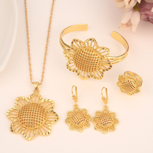 Bangrui Ethiopian Gold Color Flower set Jewelry Pendant Chain Earrings African Bride Wedding Flower Bijoux 2024 - buy cheap