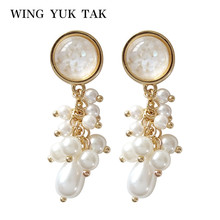 wing yuk tak Simple White Simulated Pearl Earrings For Women Fashion Classic New Brincos Water Drop Earrings Christmas Gift 2024 - buy cheap