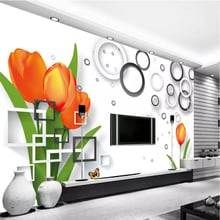 Beibehang papel de parede mural personalizado sala estar sofá quarto 3d tulipa fresco tridimensional mural tv fundo decoração para casa 2024 - compre barato