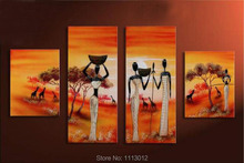 Red Africa Sexy Girl Living Tree Oil Painting On Canvas 4 Panel Arts Set Modern Home Abstract Wall Decor Picture for Living Room 2024 - buy cheap