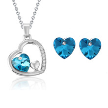 Jewelry Sets wholesale New 2014 Fashion jewelry Austria Crystal Heart Shape Pendants & Necklaces Earrings Jewelry Sets Silver 2024 - buy cheap