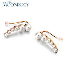 MOONROCY Free Shipping Zirconia Rose Gold Color Austrian Crystal Fashion imitation pearl earrings For Women Gift 2024 - buy cheap