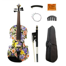 Violín artístico pintado con flores de alta calidad, accesorios de ébano de Arce, cuerdas acústicas, instrumentos de música con estuche, 4/4 2024 - compra barato