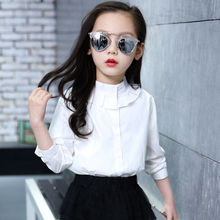 White Full Sleeve Baby Girls Shirts for School 2019 New O-neck Girl Blouses Solid Tops Teenager Kids Children Clothing Clothes 2024 - buy cheap