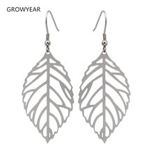 Fashion Jewelry Stainless Steel Drop Earrings Women Girls Hollow Leaf Earring Silver Color 1 pair Free Shipping 2024 - buy cheap