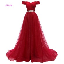 Red A-Line Tulle Prom Dresses Off The Shoulder Formal Evening Gowns Beaded Sleeveless Tulle Long Party Dress 2021 Custom Made 2024 - buy cheap
