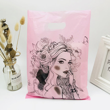 Butterfly Girl Print Boutique Clothes Packaging Bag Plastic Shopping Bag With Handle 50pcs 25x25cm Hot Pink Plastic Gift Pouches 2024 - buy cheap