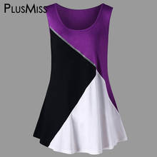 PlusMiss Plus Size 5XL Summer 2018 Color Block Patchwork Tunic Long Tank Top Women Clothing Big Size Sexy Sleeveless Vest Ladies 2024 - buy cheap
