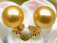 9mm AAA+++ round golden yellow south sea pearl earring stud 14k solid gold 2024 - buy cheap