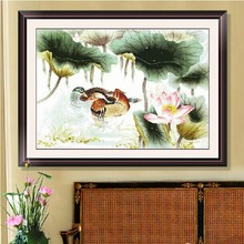 Embroidery Package Best Quality  Cross Stitch Kits Unopen New Luxurious Mandarin Ducks Playing in the Water Lotus Flower 2024 - buy cheap