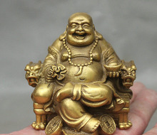 Chinese Brass Sit Dragon Chair Wealth Money Happy Laugh Maitreya Buddha Statue 2024 - buy cheap