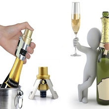 Rolha de champanhe em aço inoxidável, rolha para garrafa de vinho espumante plug vedante tipo push-type inflável champanhe cor aleatória 2024 - compre barato
