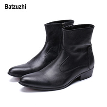 Batzuzhi Western Cowboy Men Boots Ankle Black Genuine Leather Winter Boots Men Safety Shoes botas hombre Cool Big Size US6-12 2024 - buy cheap