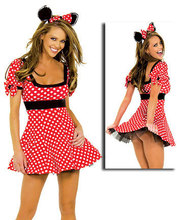 Wholesale Halloween Cosplay Adult Mouse Costume Free Shipping Red and White Dots Mouse Halloween Costume 2024 - buy cheap