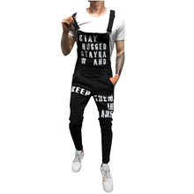 Fashion Men's Ripped Jeans Jumpsuits Hi Street Letter Printed Denim Bib Overalls For Man Suspender Pants Size S-XXL 2024 - buy cheap