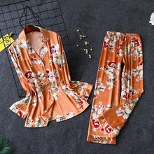 Daeyard Women Pajamas Luxury Floral Print Shirts And Pants 2Pcs Pajama Set Silk Pijama Sleepwear Spring Nightwear Home Clothes 2024 - buy cheap