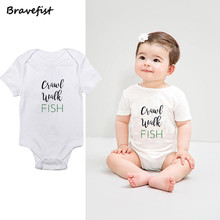 Hot Sale Cotton Baby Jumpsuits HAND WEALK FISH Letters Print Infant Bodysuits 0-24Months Children Boys Girls Clothes Outfits 2024 - buy cheap