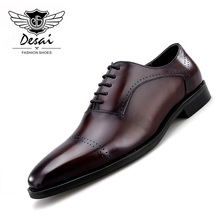 2019 Spring New Men's Leather Retro British Pointed Toe Genuine Leather Shoes Carved Business Dress Men's Oxford Shoes 2024 - buy cheap